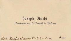 Targeta de visita de José Iturbi durant la seua estada a París com a pensionat de la Diputació de València: “Pensionné par le Conseil de Valence”