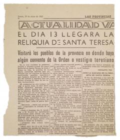 Retall del diari Las Provincias de el 10 de gener de 1963. ES.462508.ADPV / Diputació. A.0.1.2.1. caixa 39 expedient 155