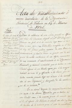 Acta de restablecimiento de la Diputación Provincial de Valencia en marzo de 1820. ES.462508.ADPV/Diputación/A.1.1, vol 1, pág. 44