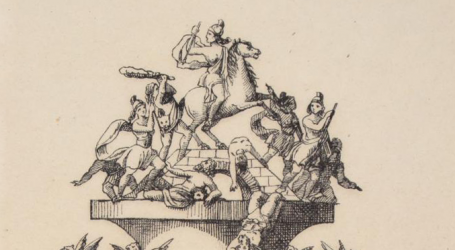 Cartell de la falla que es va plantar en la Plaça de Bous en 1877 Cartell de la falla que es va plantar en la Plaça de Bous en 1877