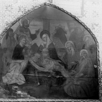 FRANCISCO SANCHIS MUÑOZ  Pintura al óleo del Descendimiento, anónimo del siglo XV, en el palacio Arzobispal de Valencia. 1948.  ES.462508.ADPV/Colección Sanchis, imagen nº 01407 