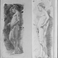 Dibujos de desnudo masculino, por Ignacio Pinazo Camarlench, en Valencia. Fotografía: Colección Francisco Sanchis, ca.1950. Signatura 0998.