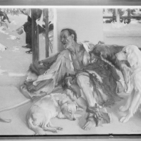 Pintura al óleo de Lázaro y el rico Epulón, por José Pinazo Martinez, en Valencia. Fotografía: Colección Francisco Sanchis, ca.1946. Signatura 1533.