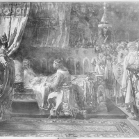 Pintura al óleo de la entrega de la espada del rey don Jaime a su hijo Pedro, por Ignacio Pinazo Camarlench, en 1881, en el Museo del Prado de Madrid. Fotografía: Colección Francisco Sanchis, ca.1946. Signatura 1510.